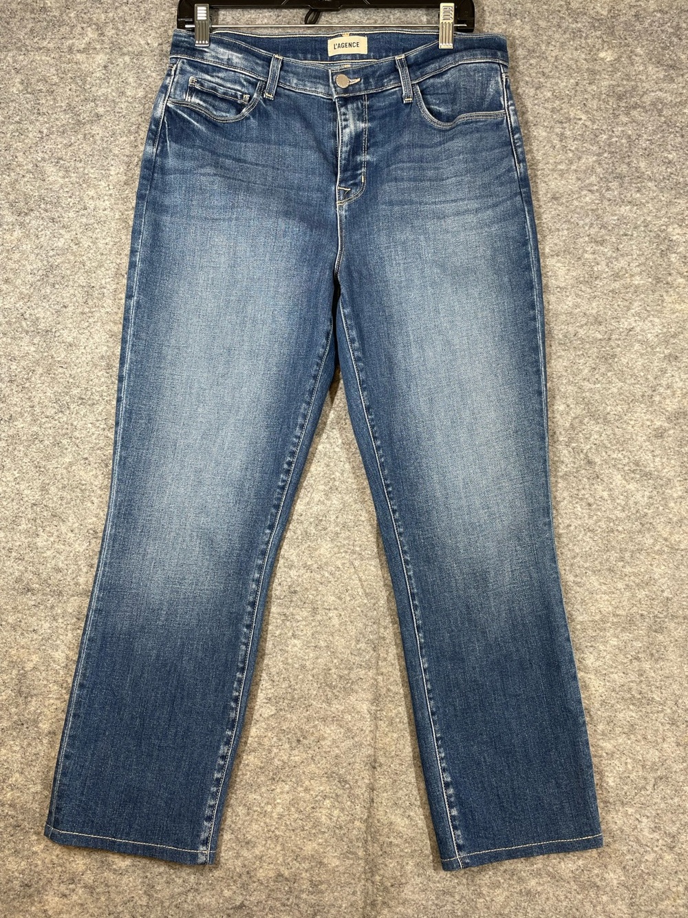 L’Agence Blue Denim Jeans Cotton Blend Size 29 High Rise Slim Straight Luxury